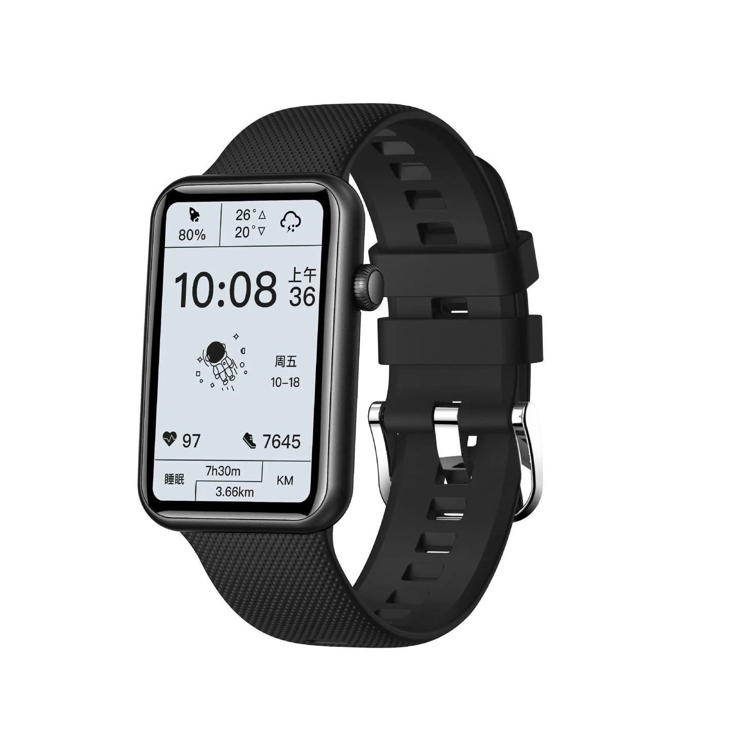 Aluminium alloy smart watch with body temperature monitoring and Bluetooth calling in silver colour