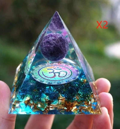 Handcrafted Tiger Eye Orgone Pyramid with Amethyst Crystals - Shields Against EMFs and Promotes Emotional Balance