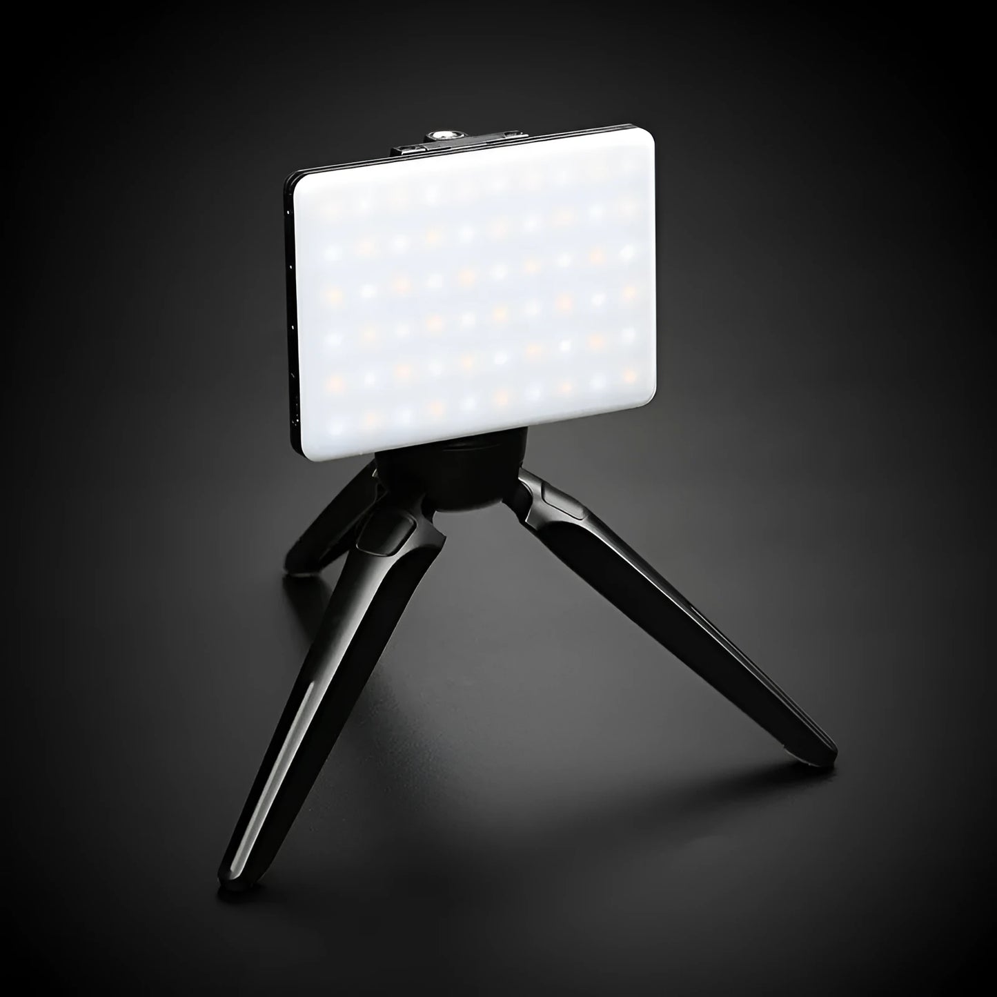 White mobile phone fill light with angle adjustment knob and LED illumination panel