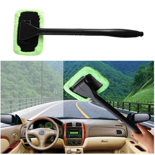 Versatile car window cleaning tool with long handle and microfiber pad for easy, streak-free window cleaning