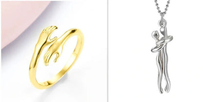 Adjustable Alloy Hands Hug Ring in gold and silver, featuring a unique geometry design