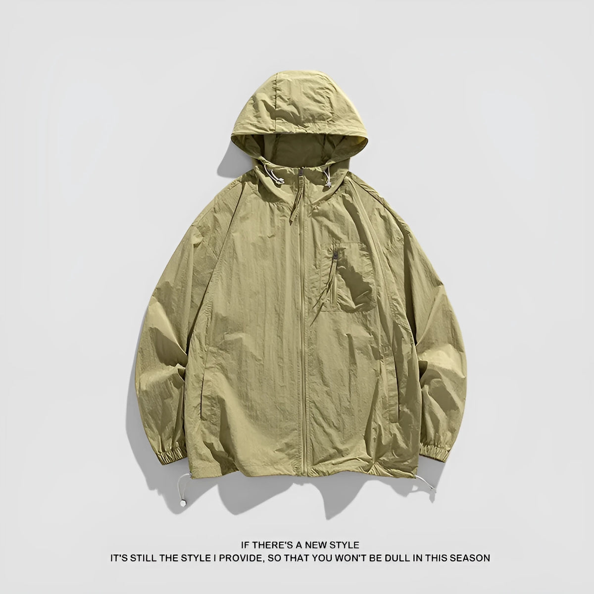 Lightweight spandex sun protection jacket for men and women with a hood, shown in caramel colour