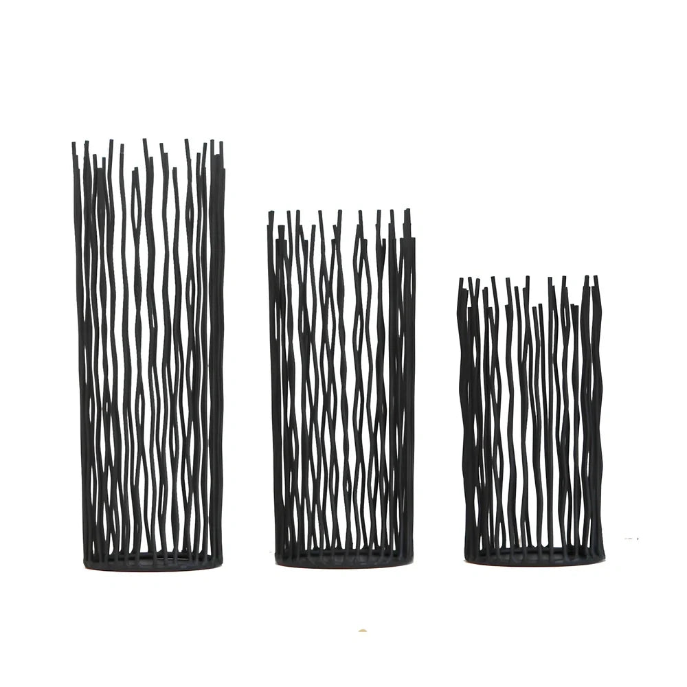 Black wrought iron geometric candle holder with manual craftsmanship and three size options
