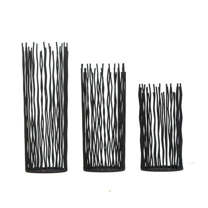Black wrought iron geometric candle holder with manual craftsmanship and three size options