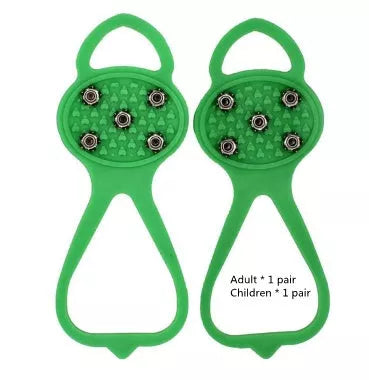 Unisex 5-toothed ice grippers for shoes, featuring durable rubber and steel teeth for superior traction on ice and snow.