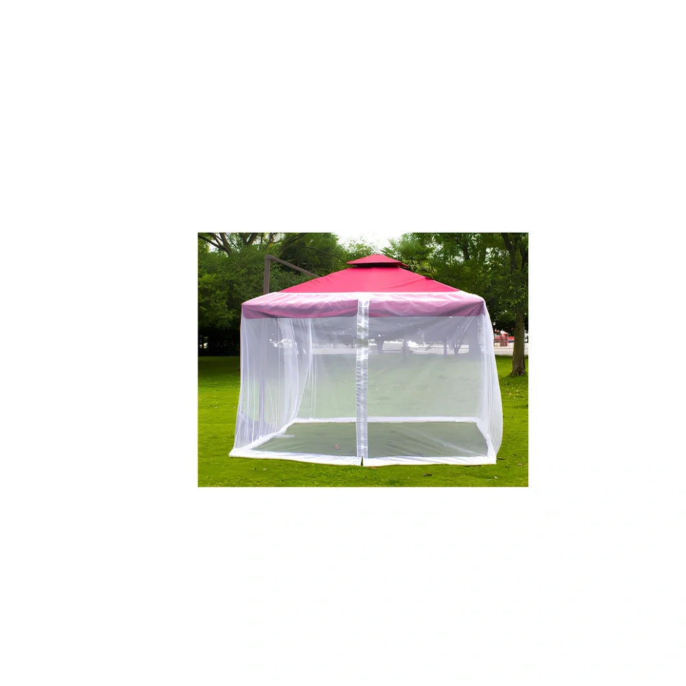 Black polyester mosquito net covering round patio umbrella with 300cm diameter protection