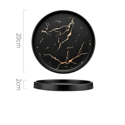 24.7cm Nordic style porcelain plate in white marble pattern, underglaze finish for durable household use