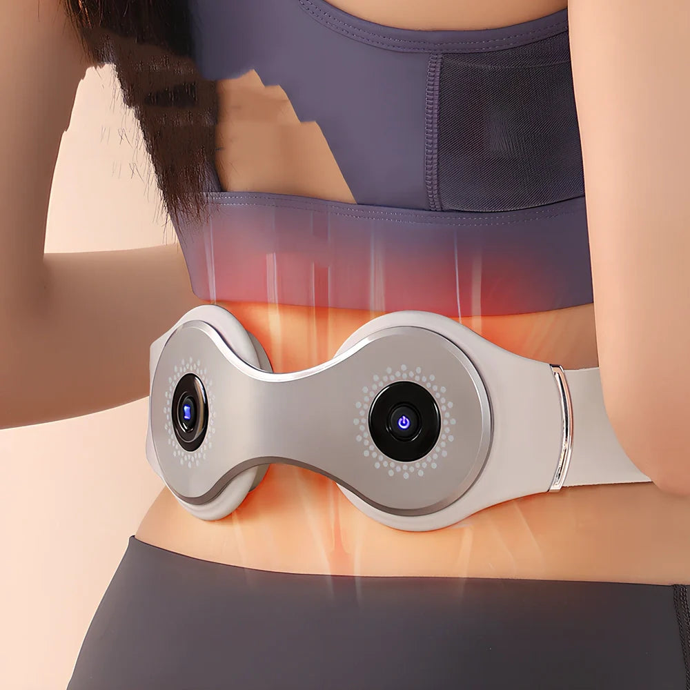 White far infrared lumbar massage belt measuring 25x8.5cm with Type-C charging port