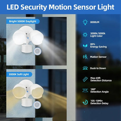 White LED security flood light with motion sensor for outdoor wall mounting