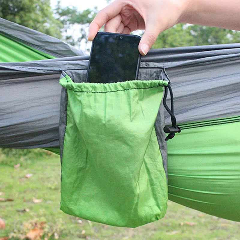 Outdoor camping hammock in sapphire blue colour showing 270cm length and 140cm width dimensions