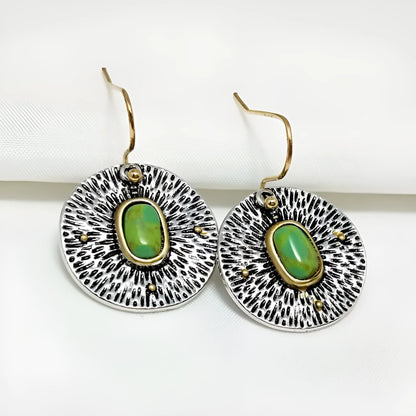 Turquoise colour separation antique silver alloy earrings with electroplating treatment