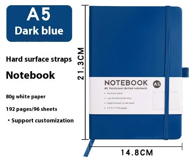 A5 skin feeling PU leather diary with strap closure and horizontal line pages in marble black colour