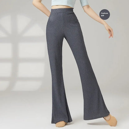 Female classical dance practice training pants in polyester, shown in beige apricot colour.