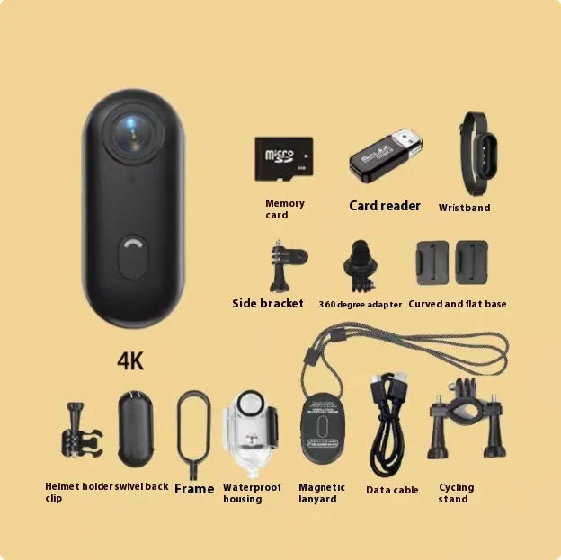 H88 mini 4K black action camera with magnetic mount and waterproof case on a bicycle helmet