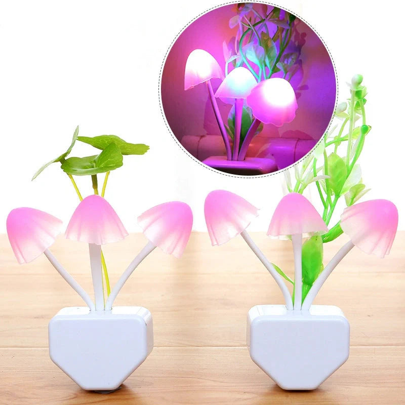 Color-changing LED mushroom night light with automatic sensor for home use