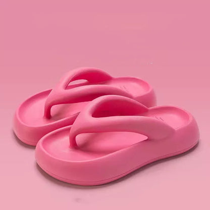 Solid color thick-soled flip-flops with bow detail for summer wear