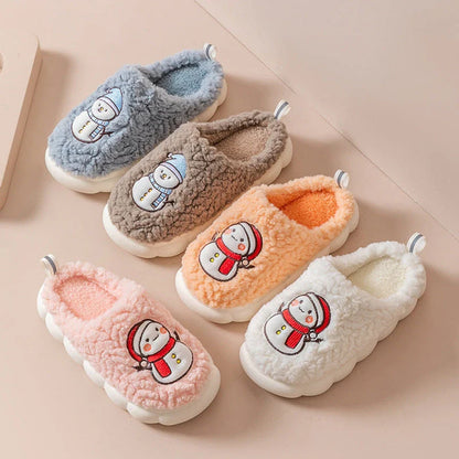 Cozy snowman-shaped slippers with thick, anti-slip soles and plush lining for indoor comfort and warmth