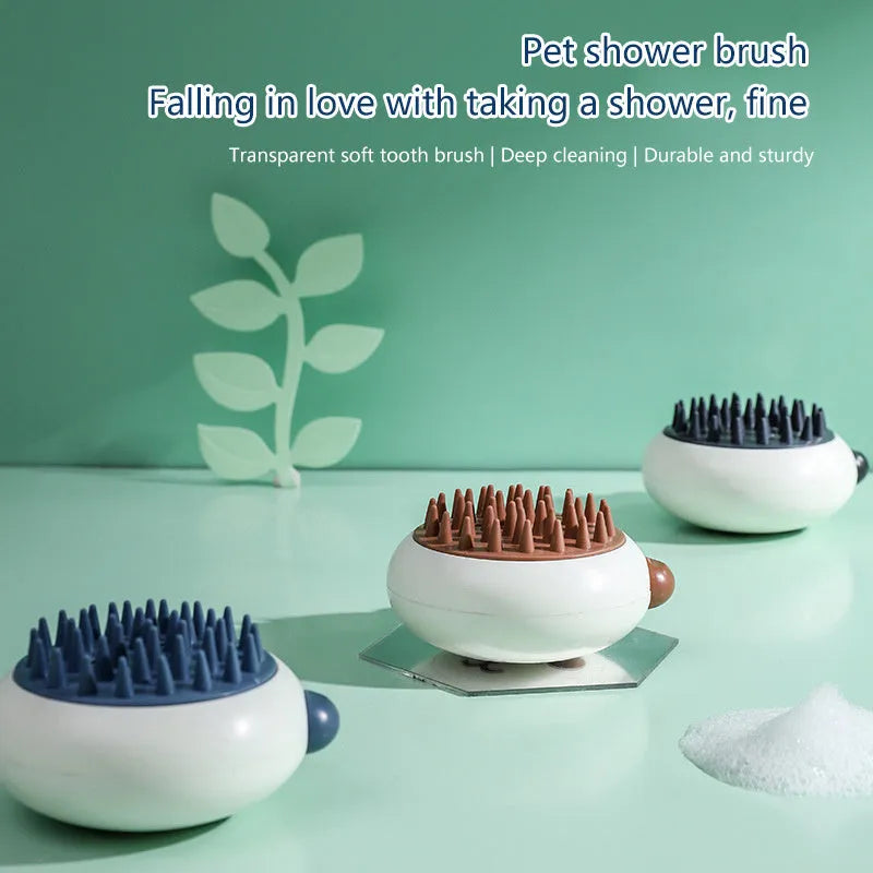 Panda-shaped silicone pet shower brush for cat and dog bathing with soft bristles