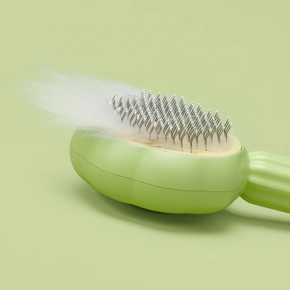 Sunflower design pet comb with stainless steel needles and one-click hair removal button