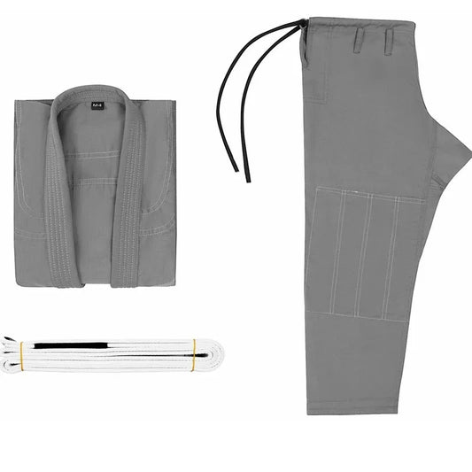 Brazilian Jiu-jitsu training clothing set in cotton blend fabric showing black, grey, Rose Red, blue, and white colour options