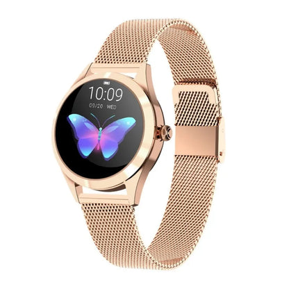 Women's multi-colour sports smartwatch showing fitness tracking on screen.