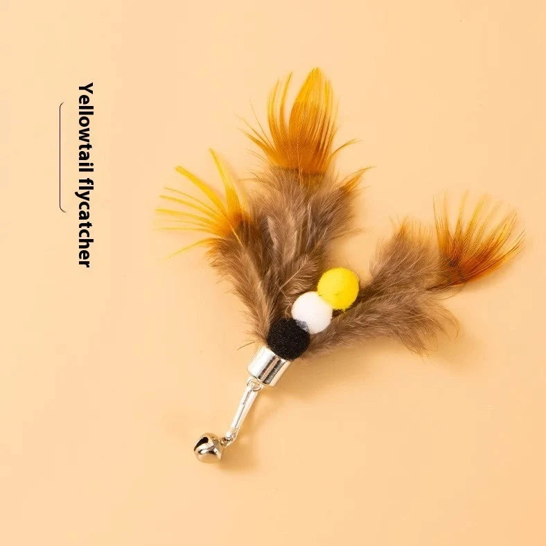 Three steel wire cat toy replacement heads with small flying insect designs in varied colours