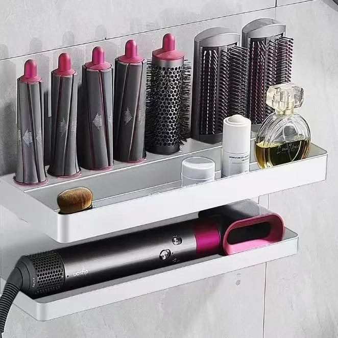 White dual-layer aluminium bathroom rack holding Marcel wavers with punch-free adhesive mounting