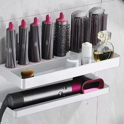 White dual-layer aluminium bathroom rack holding Marcel wavers with punch-free adhesive mounting