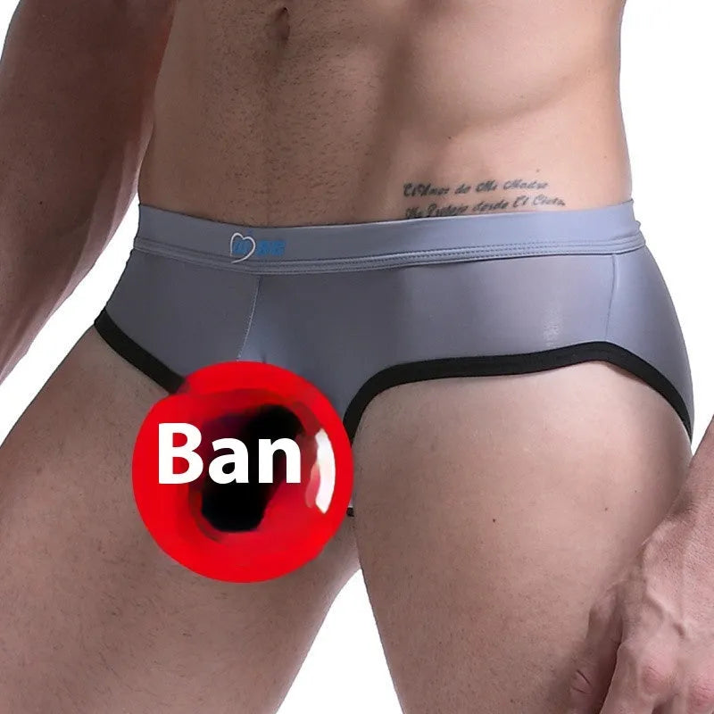 Men's ice silk bazooka briefs in mid waist design with bullet separation, available in multiple colours