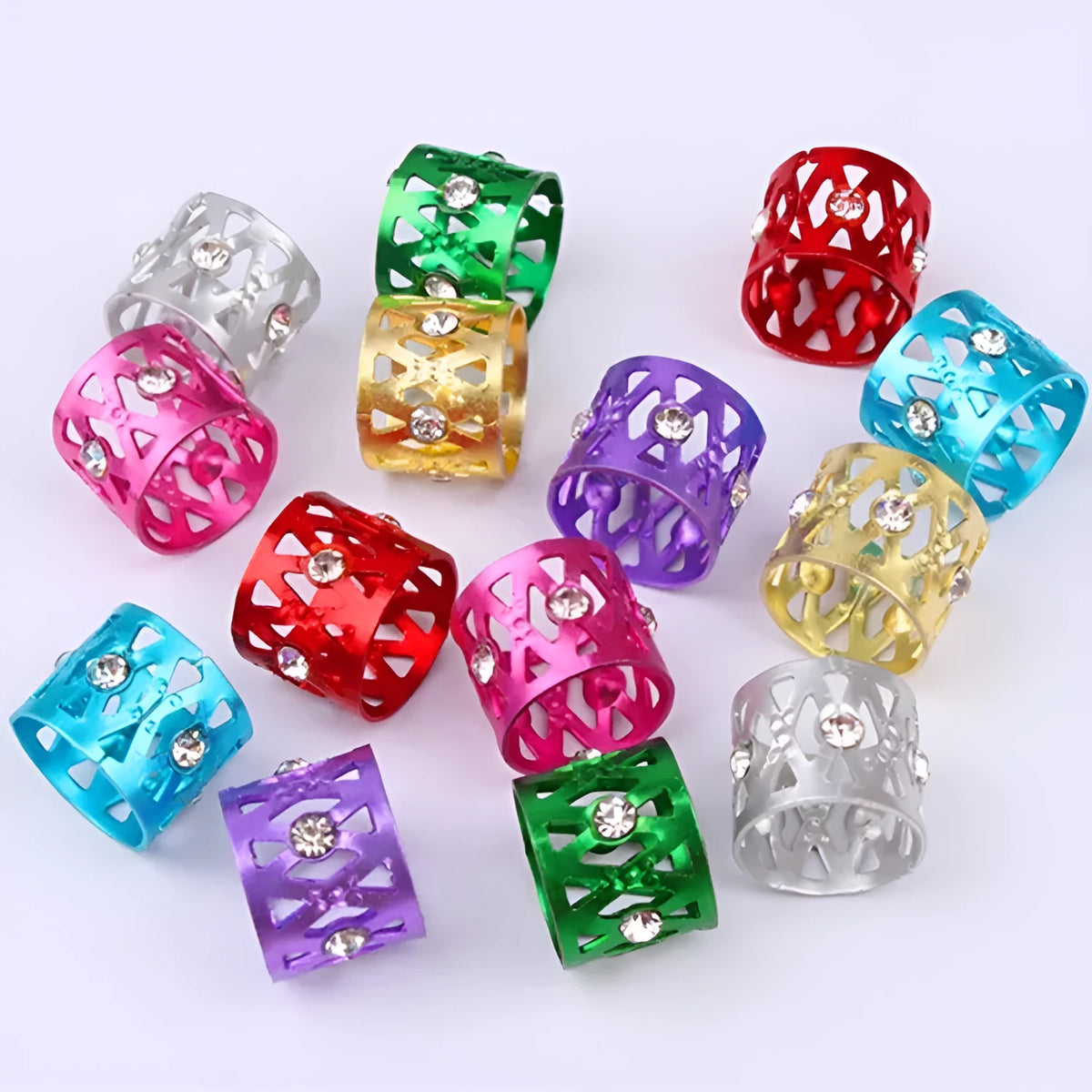 Aluminium wig decoration hair ring with hollow jeweled design in multiple colour options