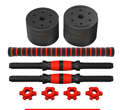 Red rubber-coated concrete adjustable dumbbells set, 10-40kg weights for household fitness barbell training