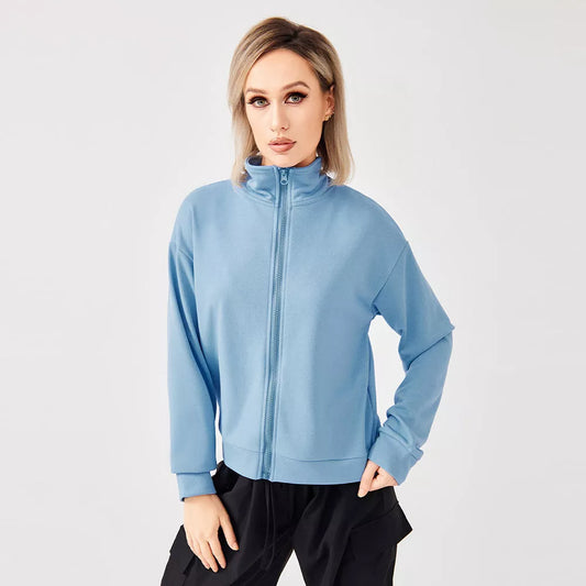 Women's SkyBlue and Apricot Zipper Sweatshirt, lightweight and comfortable for any season