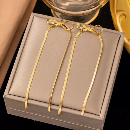 Trendy bowknot stainless steel gold plated snake chain necklace for women