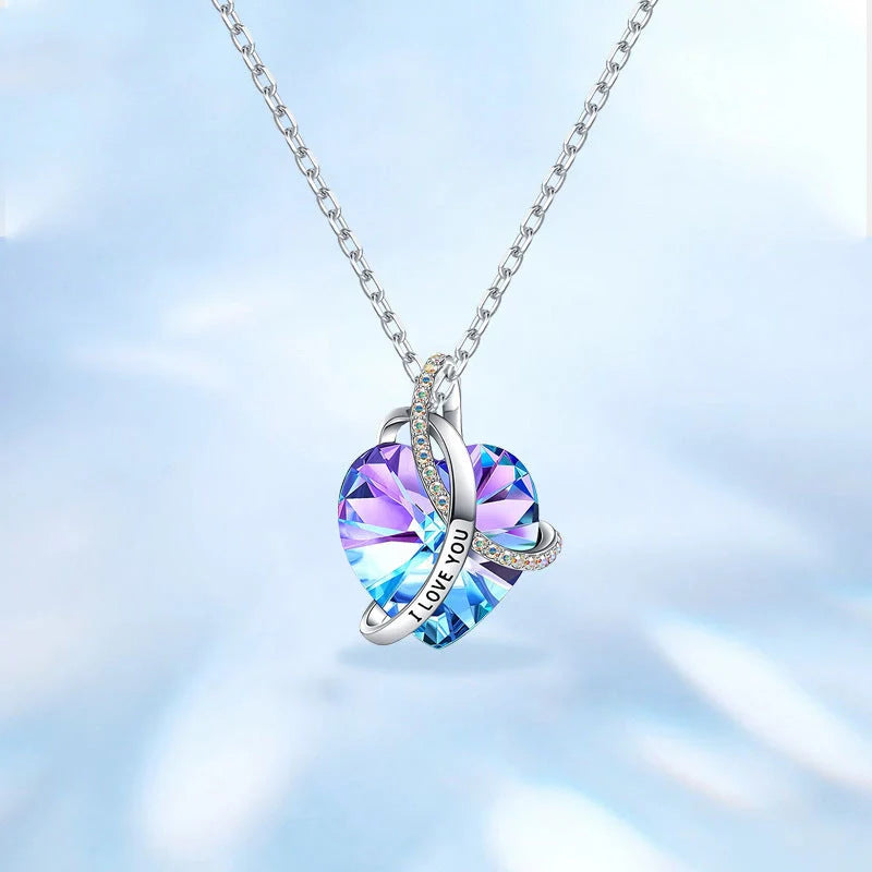 Fashion Love Crystal Heart Necklace with pink amethyst artificial crystal pendant
