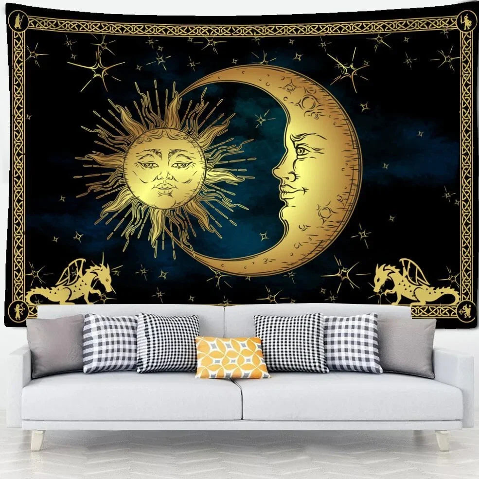 Rectangular skull tapestry with geometric pattern in Nordic style, machine-woven polyester construction