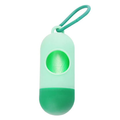 Dog poop bags holder with hook in various colours, showing Velcro fastening and compact 10cm size