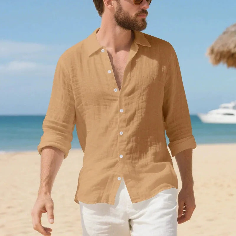 Linen American style loose casual shirt in multiple colours including Army Green and navy blue