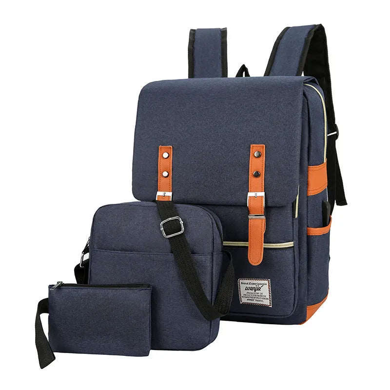 Three-piece waterproof Oxford cloth business backpack in wine red with curved shoulder straps.