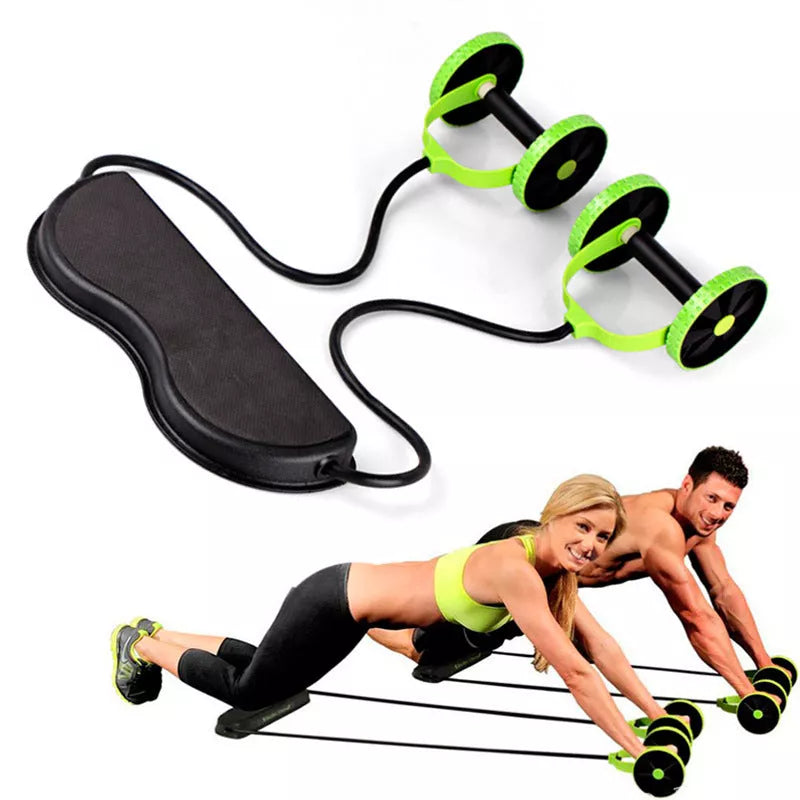 Double-wheeled Abdomen Wheel Pull Rope in green for core workouts