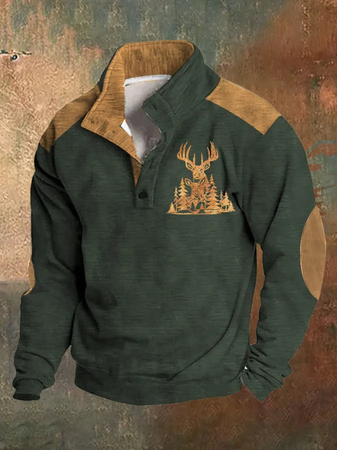 Loose four-button sweater with 3D digital printing texture in various colour options