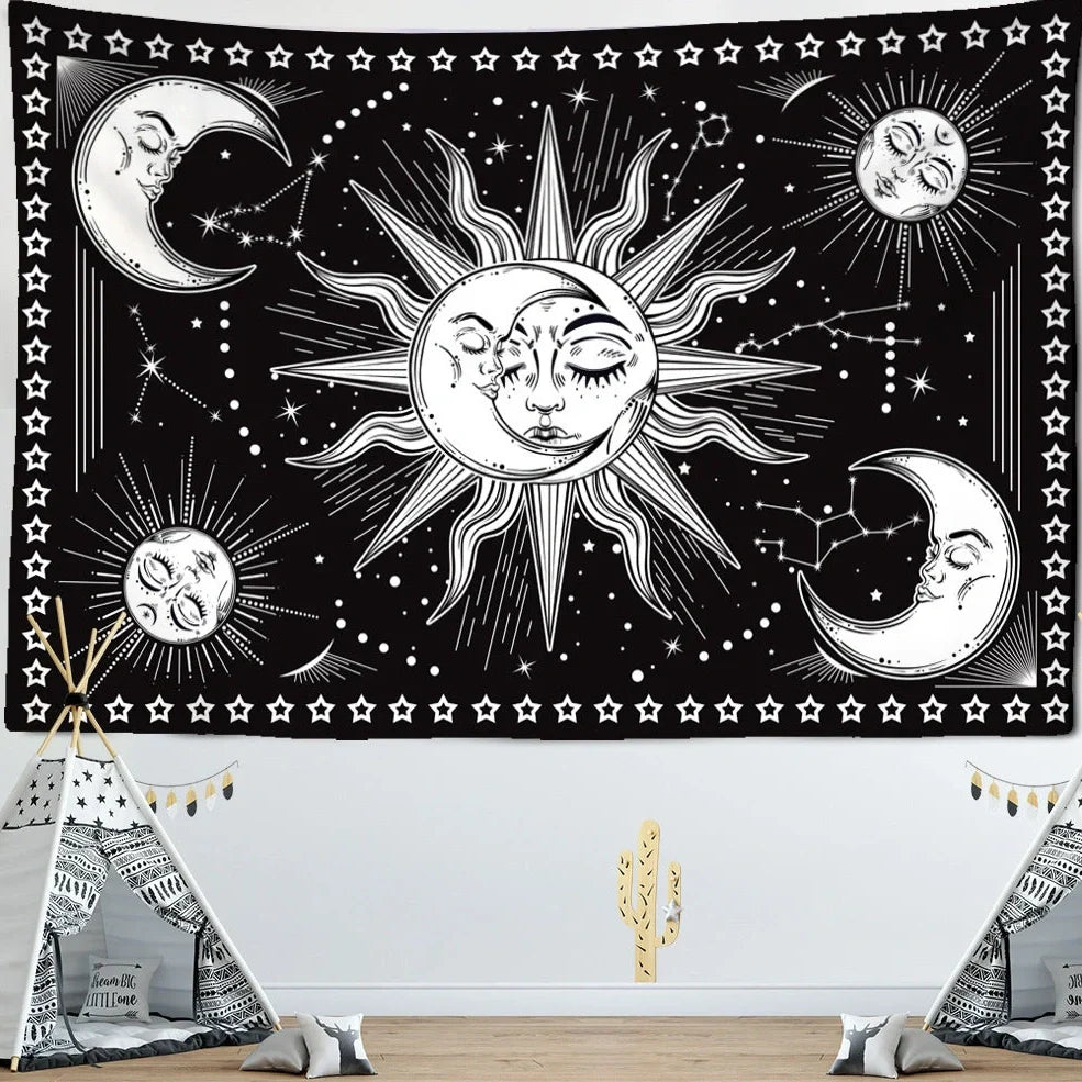 Rectangular skull tapestry with geometric pattern in Nordic style, machine-woven polyester construction