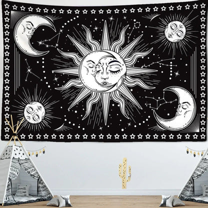 Rectangular skull tapestry with geometric pattern in Nordic style, machine-woven polyester construction