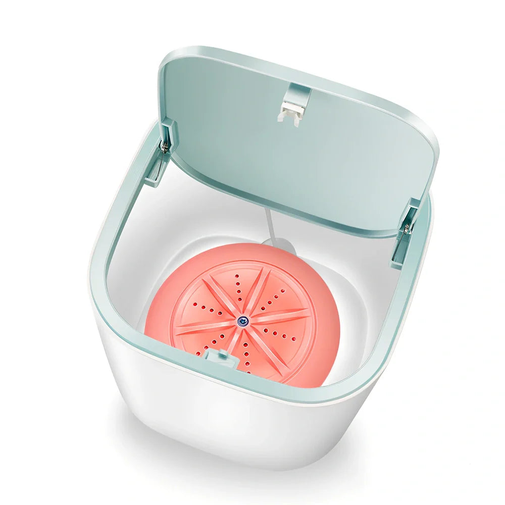 Mini turbo table washing machine in macaron blue with 17cm dimensions for washing underwear and socks