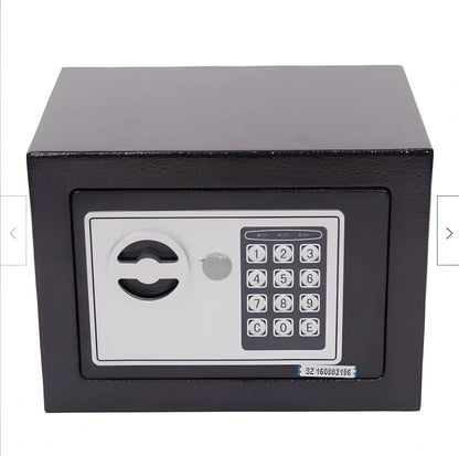 Mini office safe with digital password panel in black, white, blue, gold, pink, or red colour options
