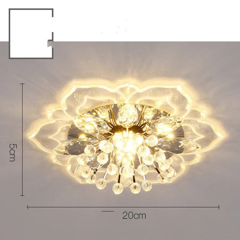 Modern minimalist crystal ceiling lamp with flower-shaped acrylic shade and stainless steel mount