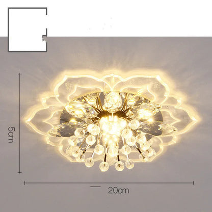 Modern minimalist crystal ceiling lamp with flower-shaped acrylic shade and stainless steel mount