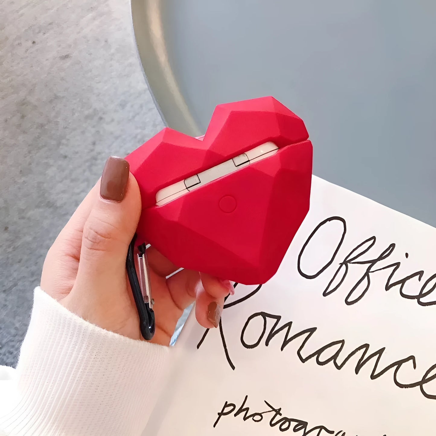 Red silicone case with diamond and love heart design for Apple AirPods 1st 2nd 3rd generation