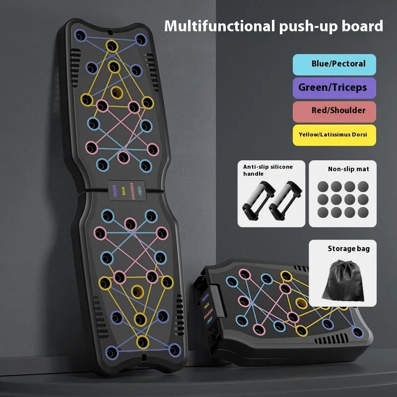 Set of black ABS plastic push up support plates on a floor, fitness equipment for chest and arm training.