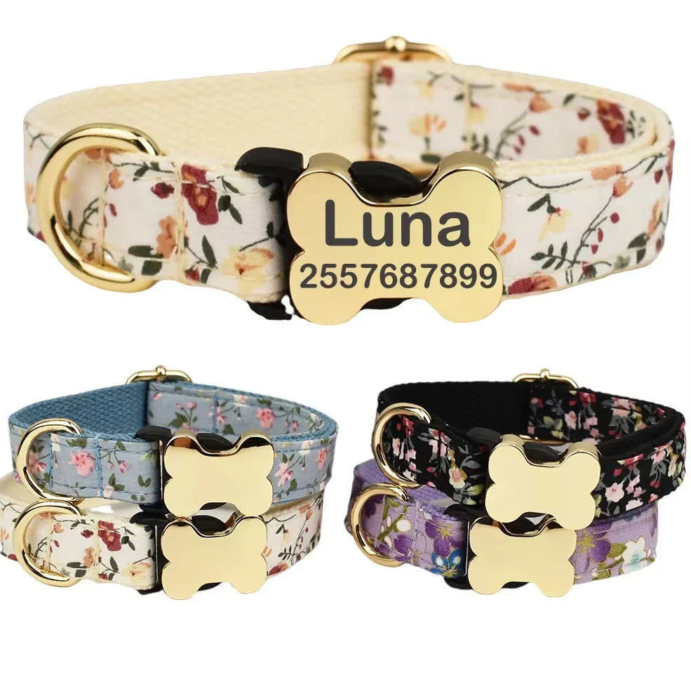 Nylon dog collar with bone buckle and printed grid pattern in adjustable sizes