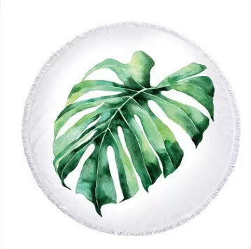 Palm Leaf Round Beach Towel with microfiber material and forest palm leaf pattern